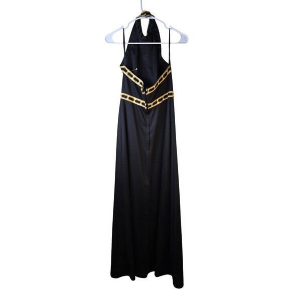 Vintage NOS Nadine 60s 70s Black Halter Maxi With Gold Chain Trim Cleopatra S - Picture 11 of 11